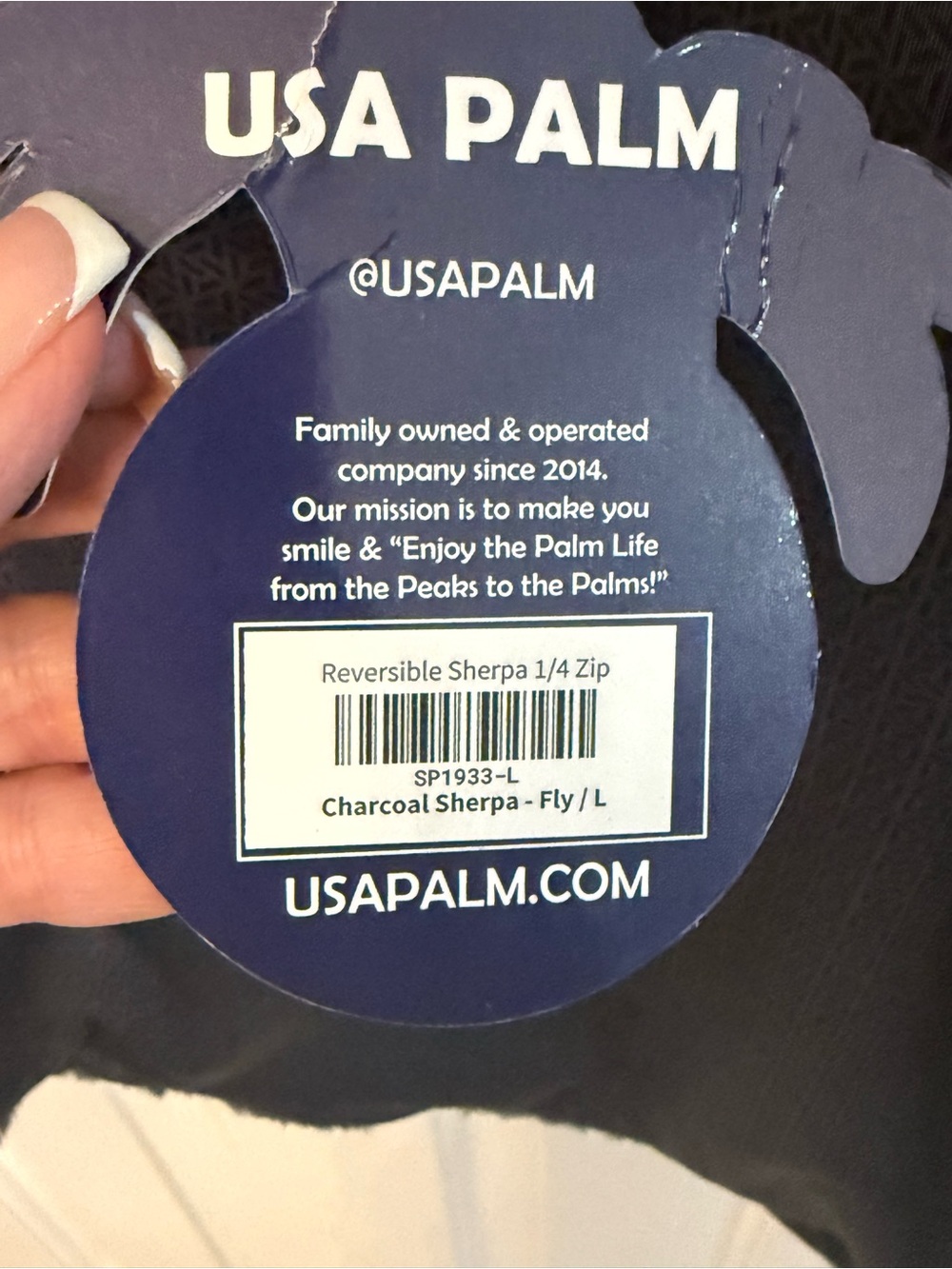 NWT USA PALM Charcoal Sherpa Reversible 1/4 Zip